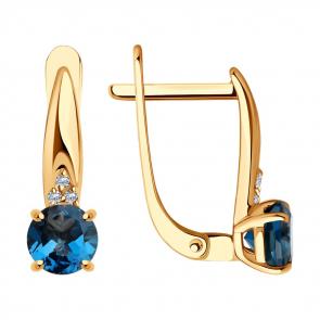 Золотые серьги SOKOLOV с бриллиантом и Лондон топазом 72-00087 фото