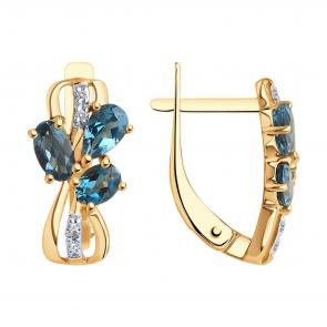 Золотые серьги SOKOLOV с бриллиантом и Лондон топазом 72-00095 фото