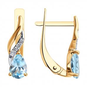 Золотые серьги SOKOLOV с топазом и бриллиантом 72-00098 фото