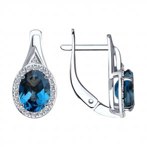 Серьги из белого золота SOKOLOV с бриллиантом и Лондон топазом 72-00102-3 фото