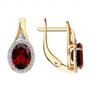 Золотые серьги SOKOLOV с бриллиантом и гранатом 72-00103 фото