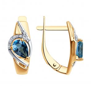 Золотые серьги SOKOLOV с бриллиантом и Лондон топазом 72-00106 фото