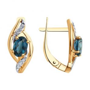 Золотые серьги SOKOLOV с бриллиантом и Лондон топазом 72-00114 фото