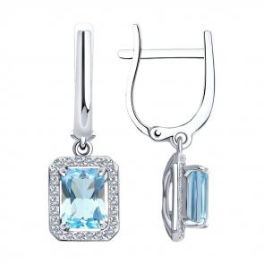 Серьги из белого золота SOKOLOV с топазом и бриллиантом 72-00116-3 фото