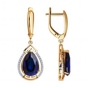 Золотые серьги SOKOLOV с бриллиантом и сапфировым корундом 72-00161 фото