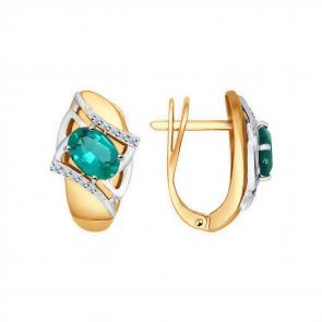 Золотые серьги SOKOLOV с бриллиантом и гидротермальным изумрудом 72-00178 фото