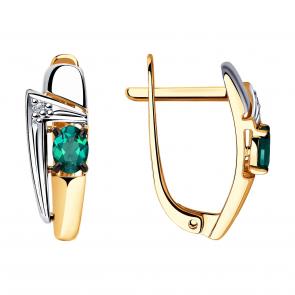 Золотые серьги SOKOLOV с бриллиантом и гидротермальным изумрудом 72-00180 фото