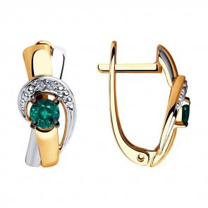 Золотые серьги SOKOLOV с бриллиантом и гидротермальным изумрудом 72-00182 фото