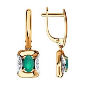 Золотые серьги SOKOLOV с бриллиантом и агатом 72-00197 фото