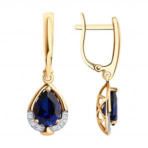 Золотые серьги SOKOLOV с бриллиантом и сапфировым корундом 72-00205 фото