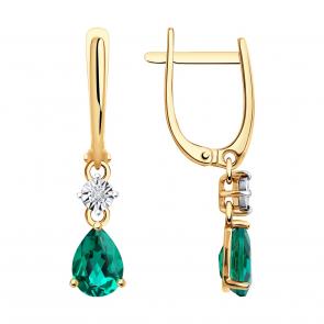 Золотые серьги SOKOLOV с бриллиантом и гидротермальным изумрудом 72-00272 фото