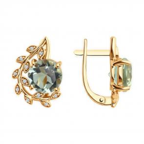 Золотые серьги SOKOLOV с бриллиантом и празиолитом 72-00282 фото
