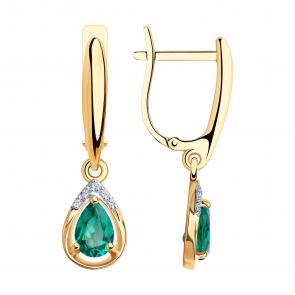 Золотые серьги SOKOLOV с бриллиантом и гидротермальным изумрудом 72-00291 фото