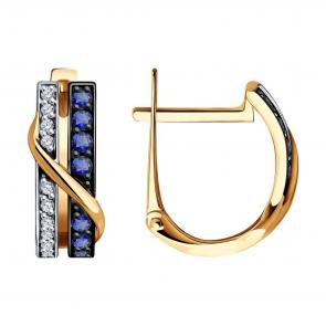 Золотые серьги SOKOLOV с бриллиантом и сапфировым корундом 72-00296 фото