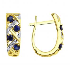 Золотые серьги SOKOLOV с бриллиантом и сапфировым корундом 72-00297-2 фото