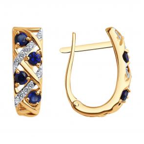 Золотые серьги SOKOLOV с бриллиантом и сапфировым корундом 72-00297 фото