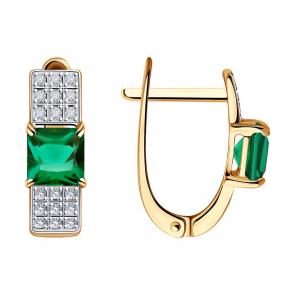 Золотые серьги SOKOLOV с бриллиантом и гидротермальным изумрудом 72-00298 фото