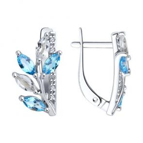 Серьги из белого золота SOKOLOV с топазом и бриллиантом 72-00313-3 фото