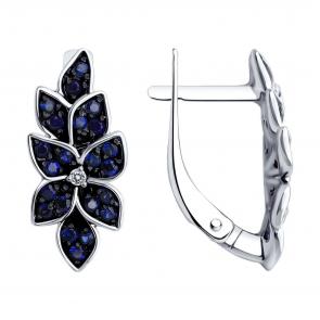 Серьги из белого золота SOKOLOV с бриллиантом и сапфировым корундом 72-00314-3 фото