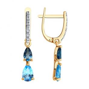 Золотые серьги SOKOLOV с топазом, бриллиантом и Лондон топазом 72-00324 фото