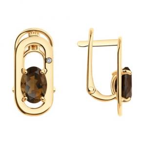Золотые серьги SOKOLOV с бриллиантом и раухтопазом 72-00335 фото