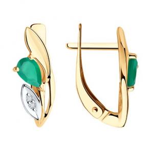 Золотые серьги SOKOLOV с бриллиантом и агатом 72-00347 фото