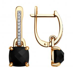 Золотые серьги SOKOLOV с бриллиантом и агатом 72-00360 фото