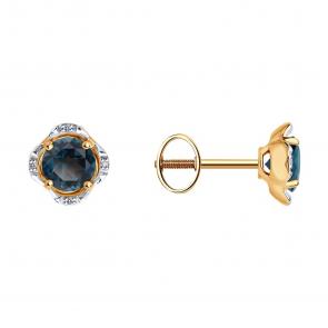 Золотые серьги SOKOLOV с бриллиантом и Лондон топазом 72-00404 фото