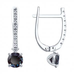 Серьги из белого золота SOKOLOV с бриллиантом и александритом 72-00414-3 фото