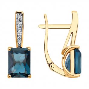 Золотые серьги SOKOLOV с бриллиантом и Лондон топазом 72-00415 фото