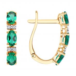 Золотые серьги SOKOLOV с бриллиантом и гидротермальным изумрудом 72-00418 фото