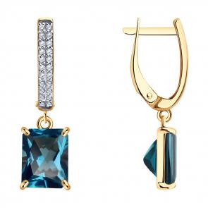 Золотые серьги SOKOLOV с бриллиантом и Лондон топазом 72-00422 фото