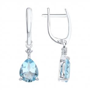 Серьги из белого золота SOKOLOV с топазом и бриллиантом выращенным 72-00426-3 фото