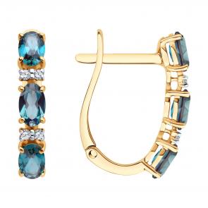 Золотые серьги SOKOLOV с бриллиантом и гидротермальным александритом 72-00431 фото