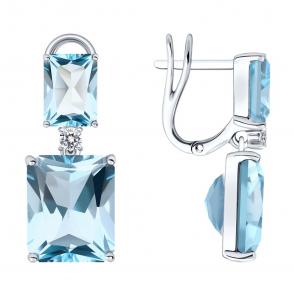 Золотые серьги SOKOLOV с топазом и бриллиантом выращенным 72-00436-3 фото