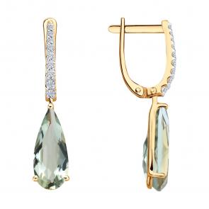 Золотые серьги SOKOLOV с празиолитом и бриллиантом выращенным 72-00438 фото