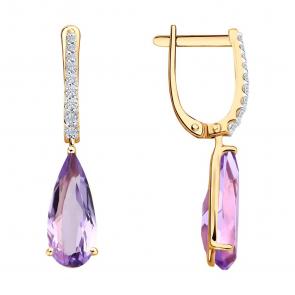 Золотые серьги SOKOLOV с аметистом и бриллиантом выращенным 72-00440 фото