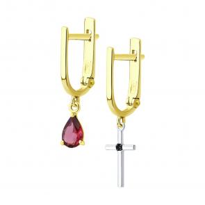 Золотые серьги SOKOLOV с родолитом и чёрным бриллиантом 72-00442-2 фото