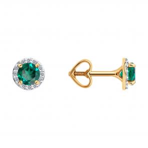 Золотые серьги SOKOLOV с бриллиантом и гидротермальным изумрудом 72-00447 фото