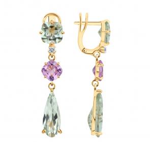 Золотые серьги SOKOLOV с аметистом, празиолитом и бриллиантом выращенным 72-00449 фото