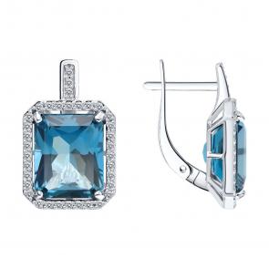 Золотые серьги SOKOLOV с бриллиантом и Лондон топазом 72-00455-3 фото