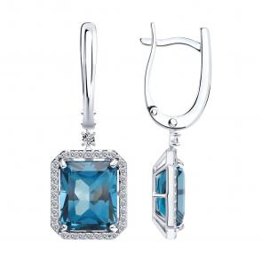 Золотые серьги SOKOLOV с бриллиантом и Лондон топазом 72-00459-3 фото