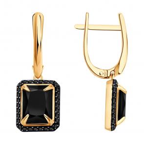 Золотые серьги SOKOLOV с агатом и чёрным бриллиантом 72-00461 фото