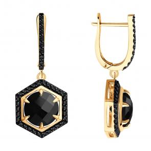 Золотые серьги SOKOLOV с агатом и чёрным бриллиантом 72-00463 фото