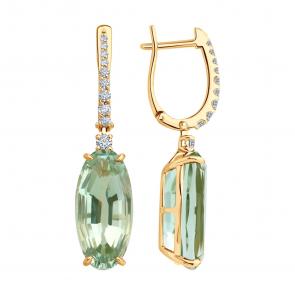 Золотые серьги SOKOLOV с празиолитом и бриллиантом выращенным 72-00465 фото