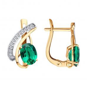 Золотые серьги SOKOLOV с бриллиантом и гидротермальным изумрудом 72-00468 фото