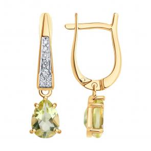 Золотые серьги SOKOLOV с бриллиантом и кварцем 72-00475 фото