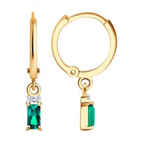 Золотые серьги SOKOLOV с бриллиантом и гидротермальным изумрудом 72-00488 фото