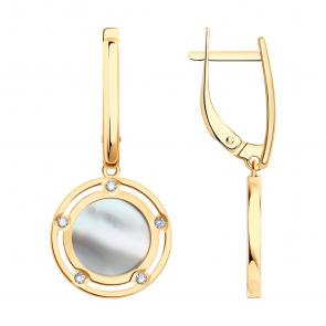 Золотые серьги SOKOLOV с бриллиантом и перламутром 72-00491 фото