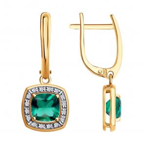 Золотые серьги SOKOLOV с бриллиантом и гидротермальным изумрудом 72-00500 фото
